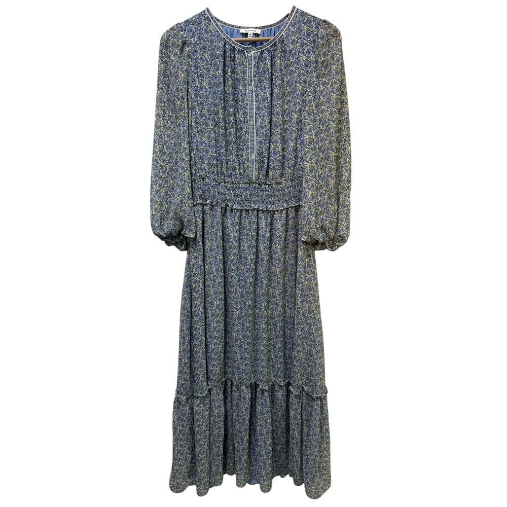 Max Studio Long Sleeve Smocked Waist Button Top Dress L
